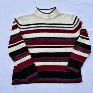 Vintage Alfred Dunner Striped Knit Mock Turtleneck Sweater Size XL Grannycore